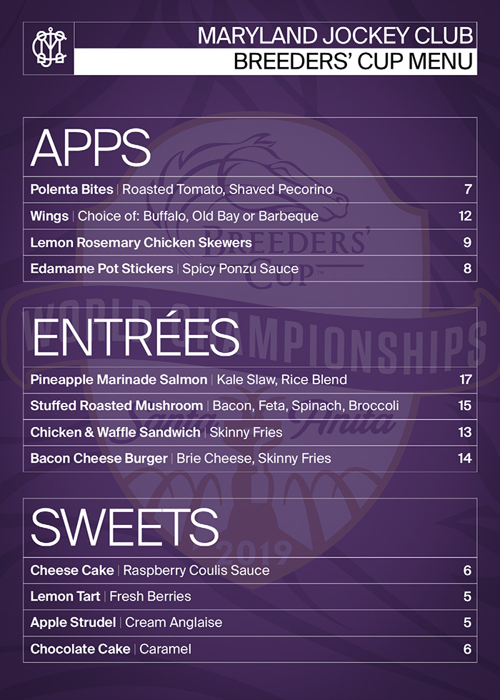 Breeders' Cup Watch Party Menu